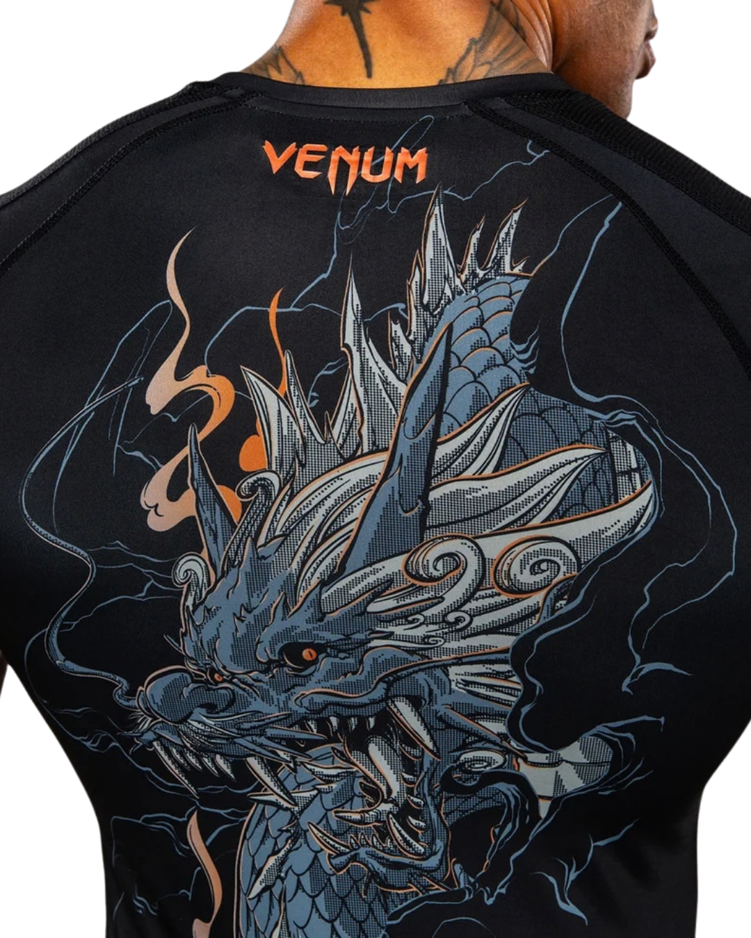 Venum Thunder Dragon Shortsleeve Rashguard – Black/Grey/Copper | Compression Fit – MMA & BJJ Performance Wear