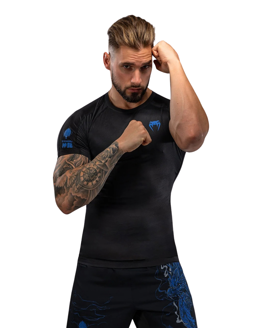 Venum Thunder Dragon Shortsleeve Rashguard – Black/Royal Blue | Compression Fit – MMA & BJJ Performance Wear