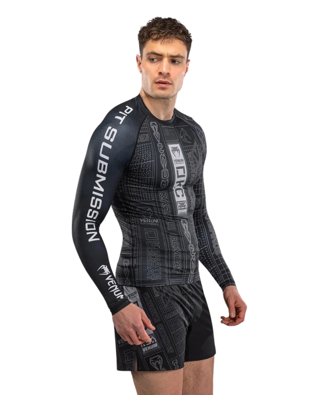 Venum Karate Combat Longsleeve Rashguard – Black/Grey | Compression Fit – Grappling & MMA Performance Wear