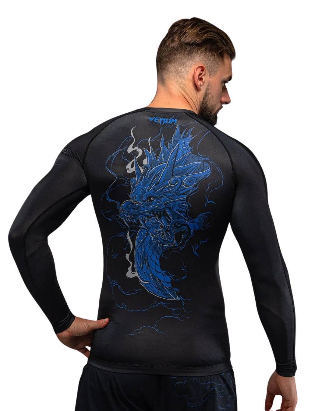 Venum Thunder Dragon Longsleeve Rashguard – Black/Royal Blue | Compression Fit – MMA & BJJ Performance Wear
