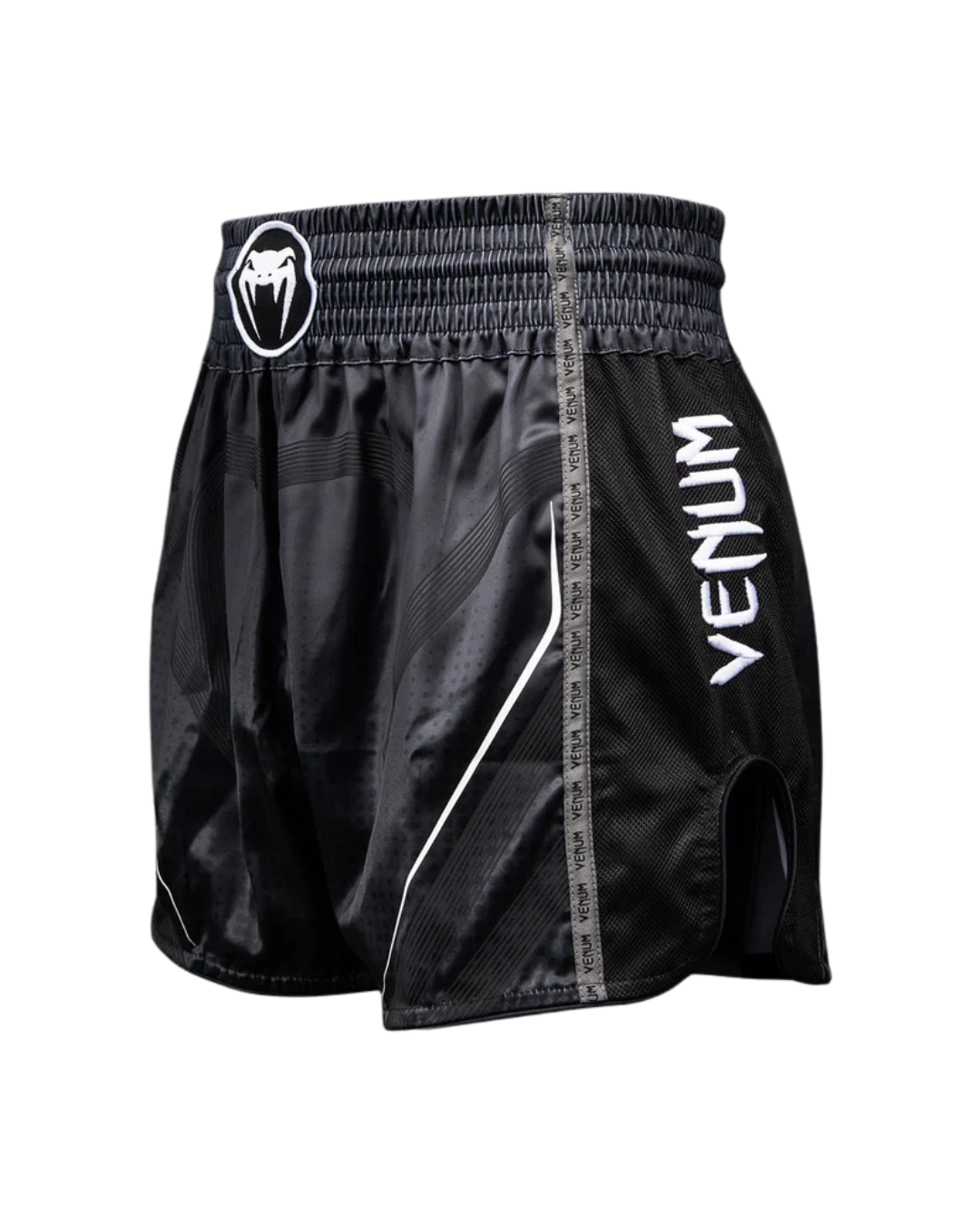 Venum Stealth Muay Thai Shorts – Black/White | Authentic Thai Cut – Lightweight Performance