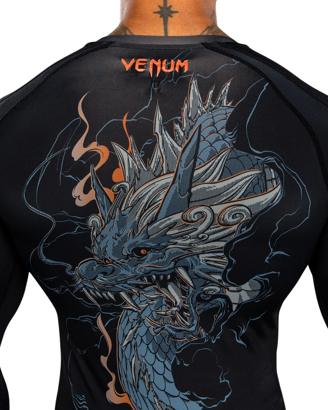 Venum Thunder Dragon Longsleeve Rashguard | Black/Grey/Copper – Compression Fit – MMA & BJJ Performance Wear