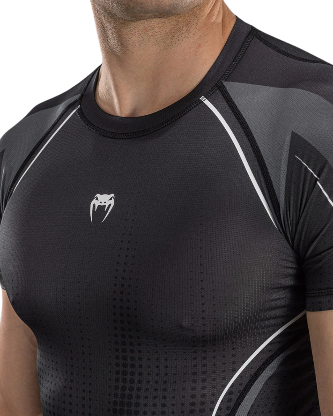 Venum Stealth Shortsleeve Rashguard – Black/White | Compression Fit – MMA & BJJ Performance Wear