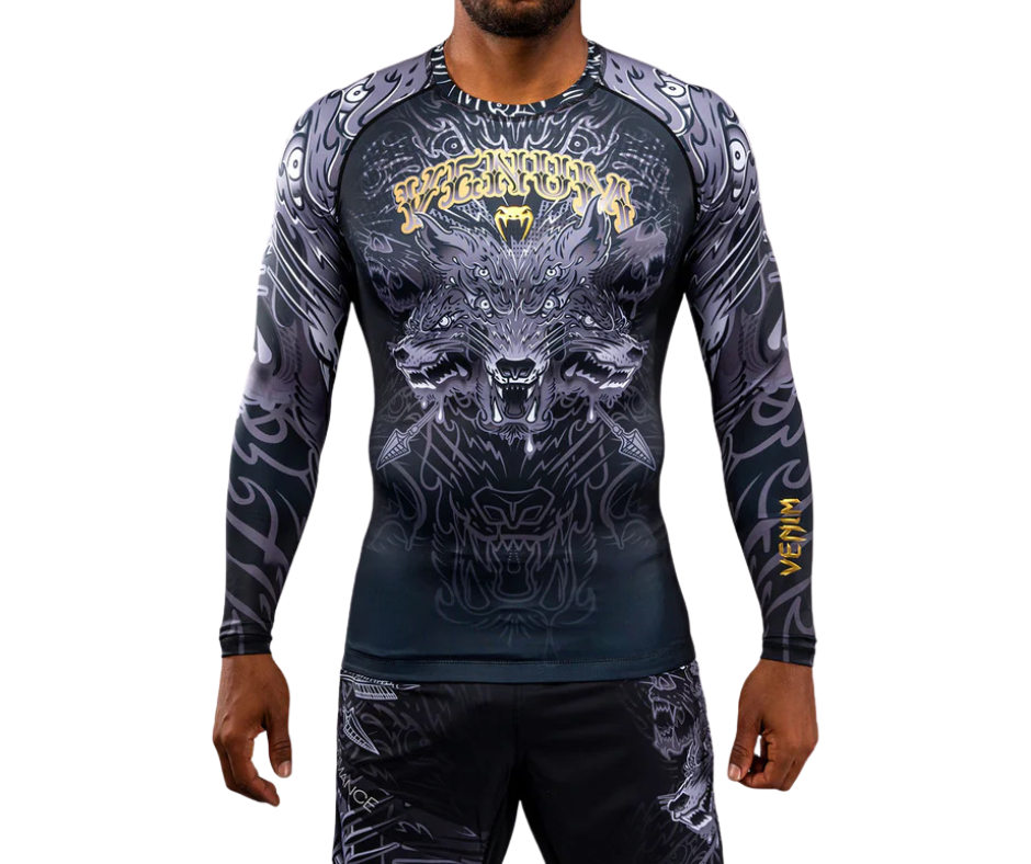Venum Wolf Atak Long Sleeve Rashguard – Black/Grey | Compression Training Top