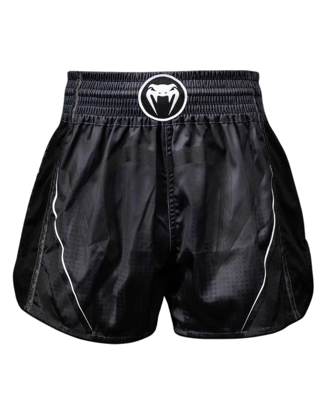 Venum Stealth Muay Thai Shorts – Black/White | Authentic Thai Cut – Lightweight Performance