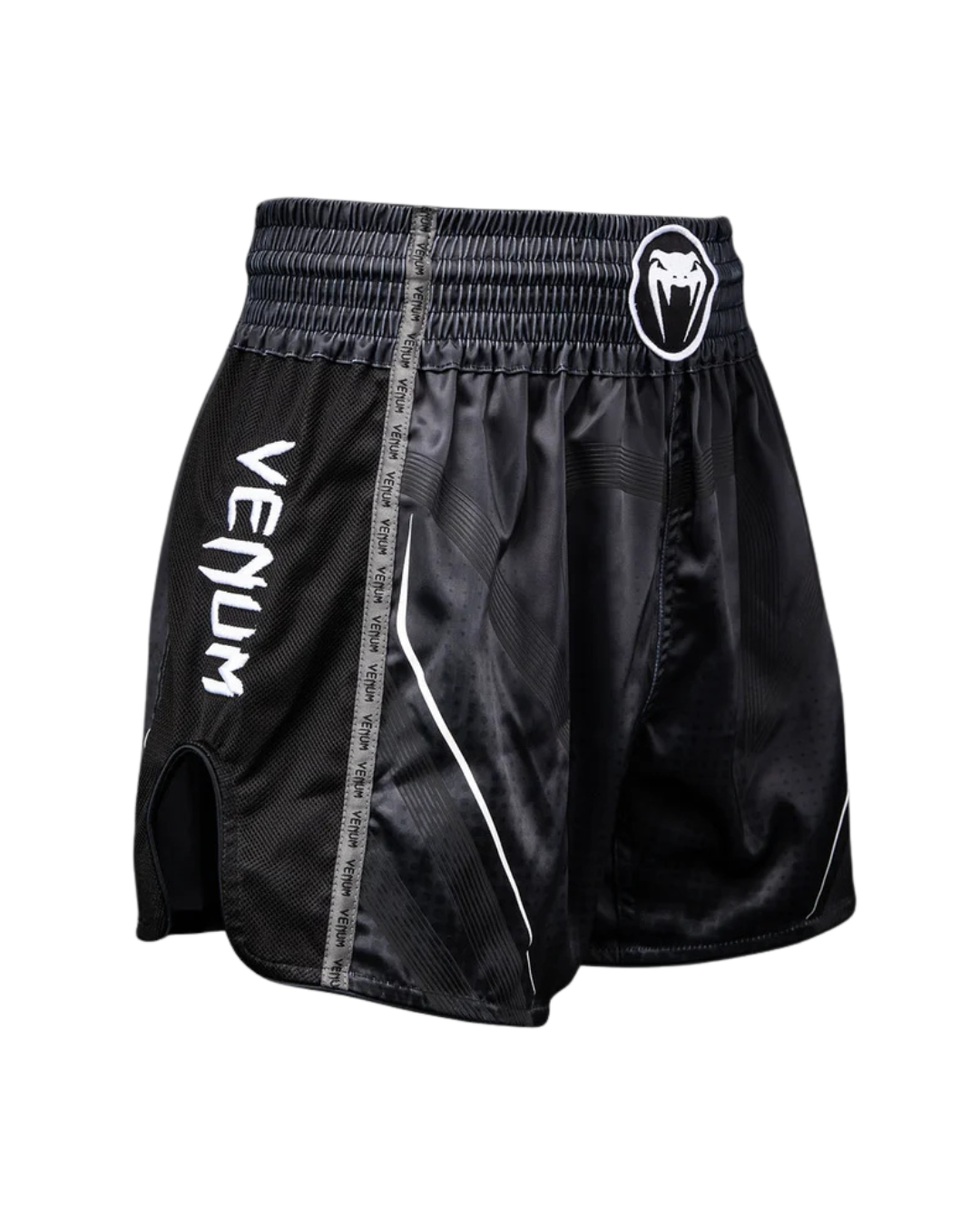Venum Stealth Muay Thai Shorts – Black/White | Authentic Thai Cut – Lightweight Performance