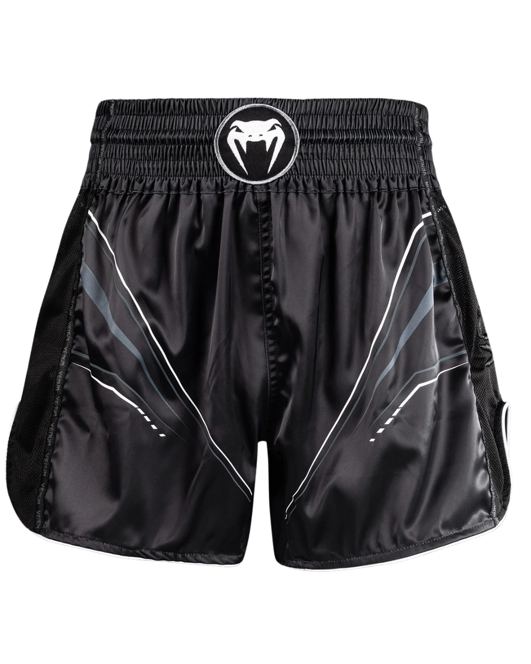 Venum Streamline Muay Thai Shorts – Black/White | Authentic Thai Cut – Lightweight Performance