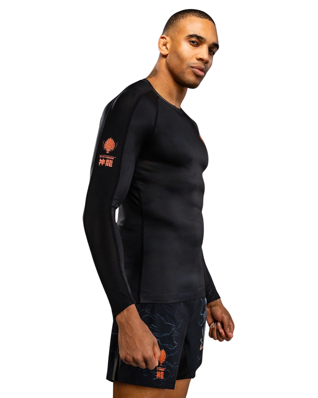 Venum Thunder Dragon Longsleeve Rashguard | Black/Grey/Copper – Compression Fit – MMA & BJJ Performance Wear