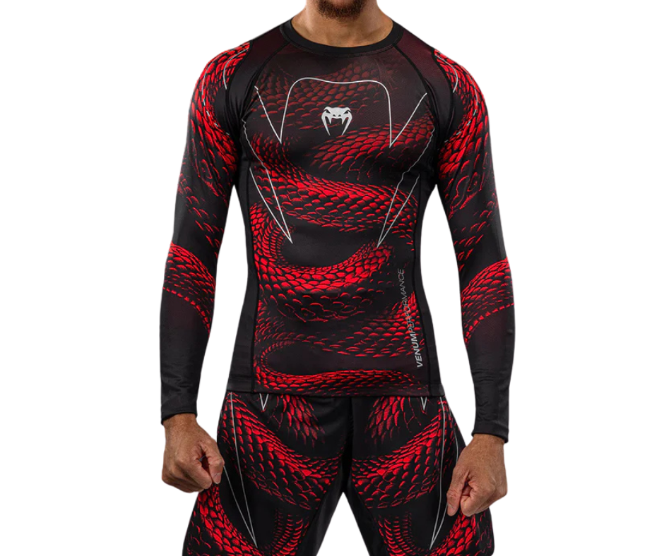 Venum Matupa Long Sleeve Rashguard – Black/Red/Silver | Compression Training Top