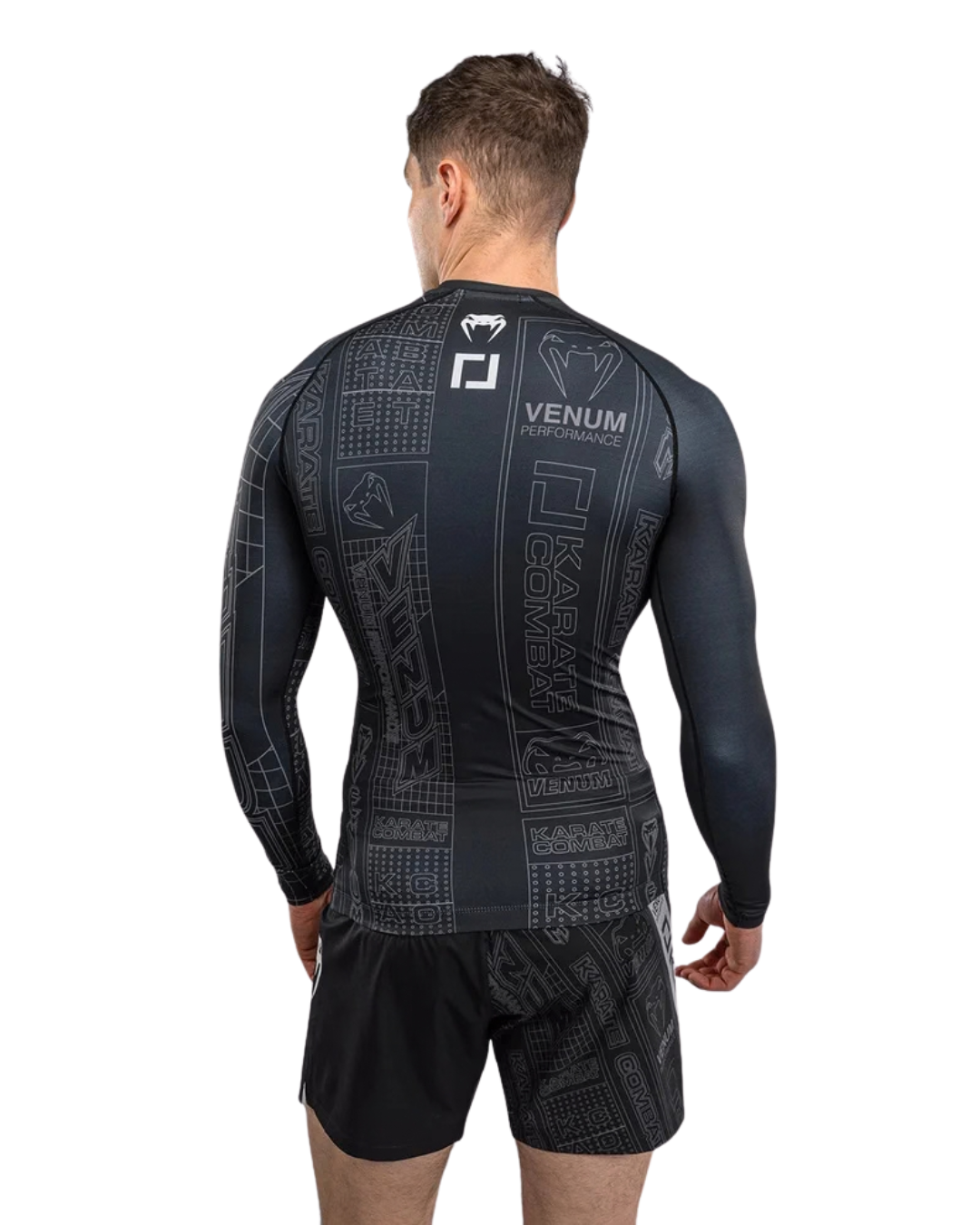 Venum Karate Combat Longsleeve Rashguard – Black/Grey | Compression Fit – Grappling & MMA Performance Wear