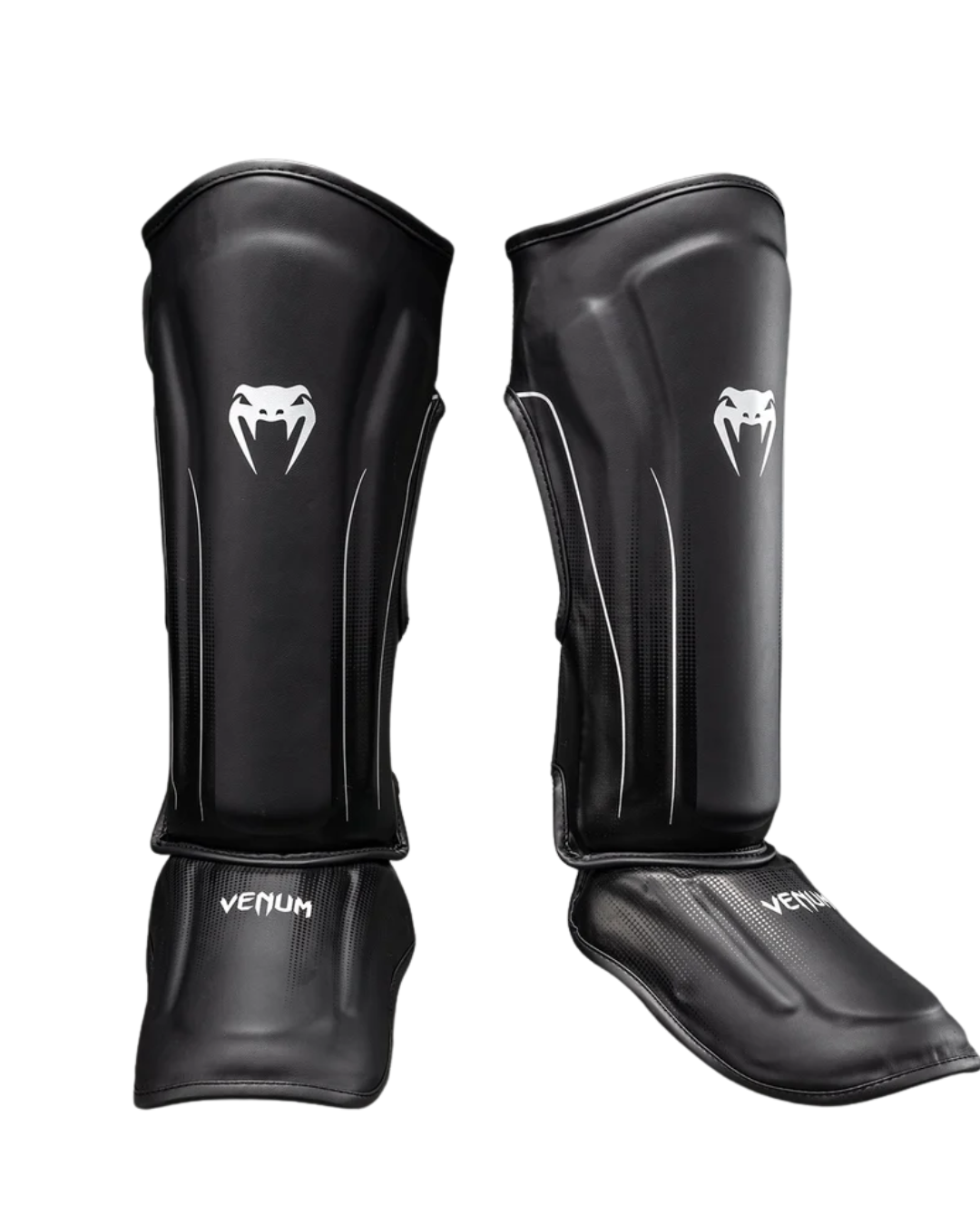 Venum Stealth Shinguards – Black/White | Multi‑Density Protection – Kickboxing & Muay Thai