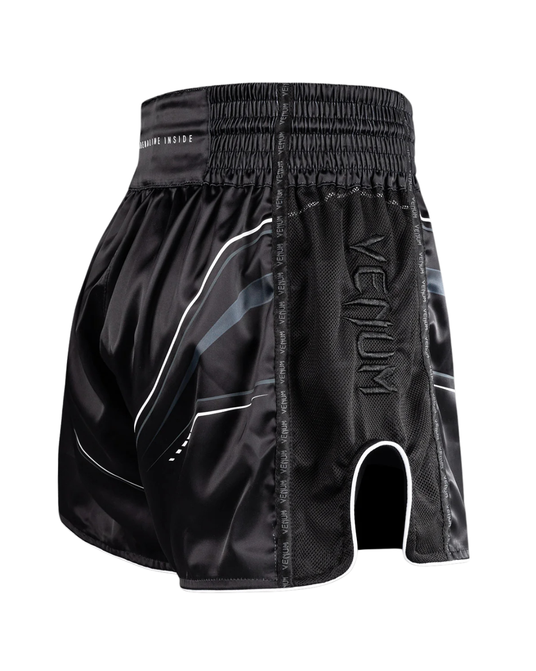 Venum Streamline Muay Thai Shorts – Black/White | Authentic Thai Cut – Lightweight Performance