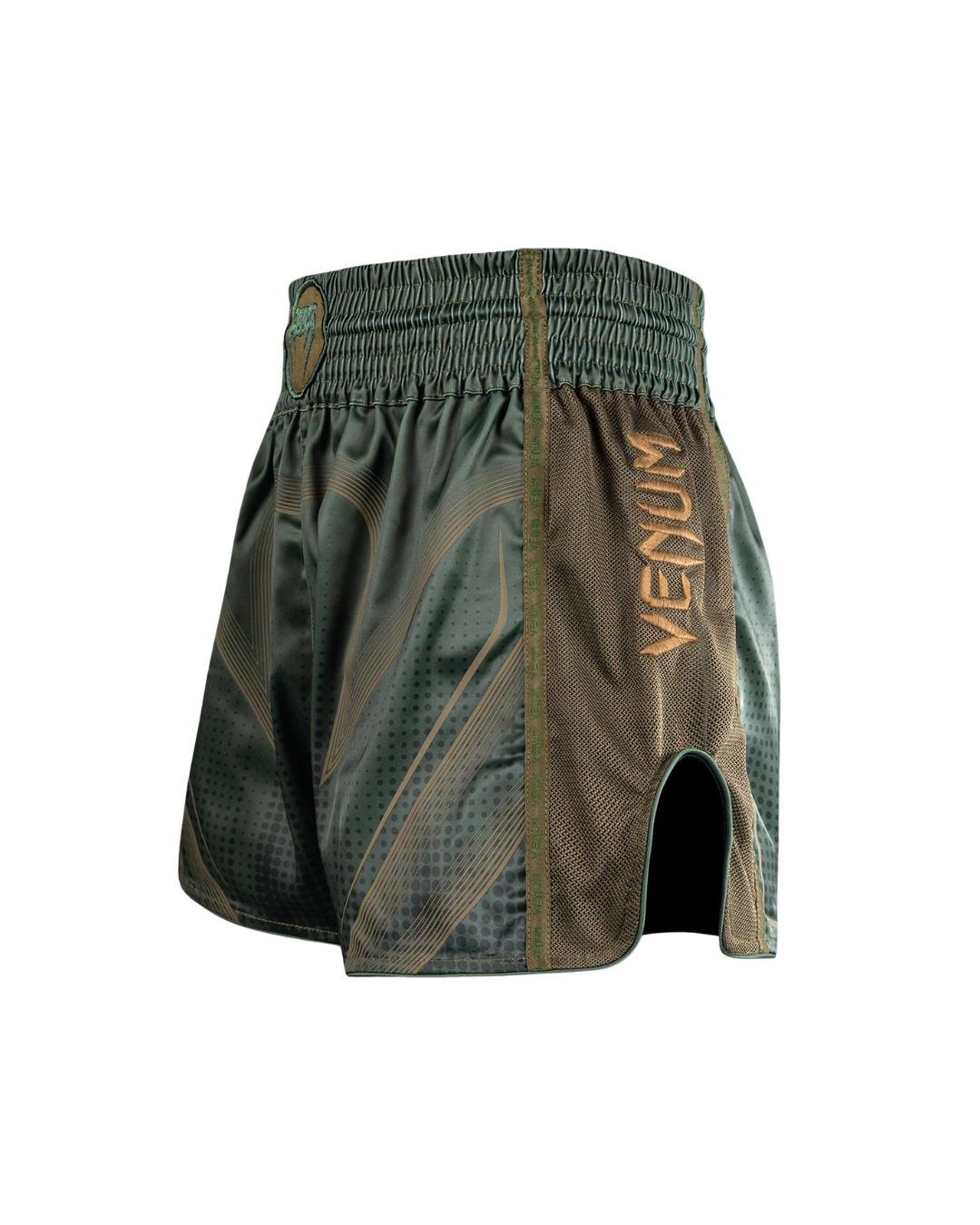 Venum Stealth Muay Thai Shorts – Khaki/Dark Green | Authentic Thai Cut – Lightweight Performance
