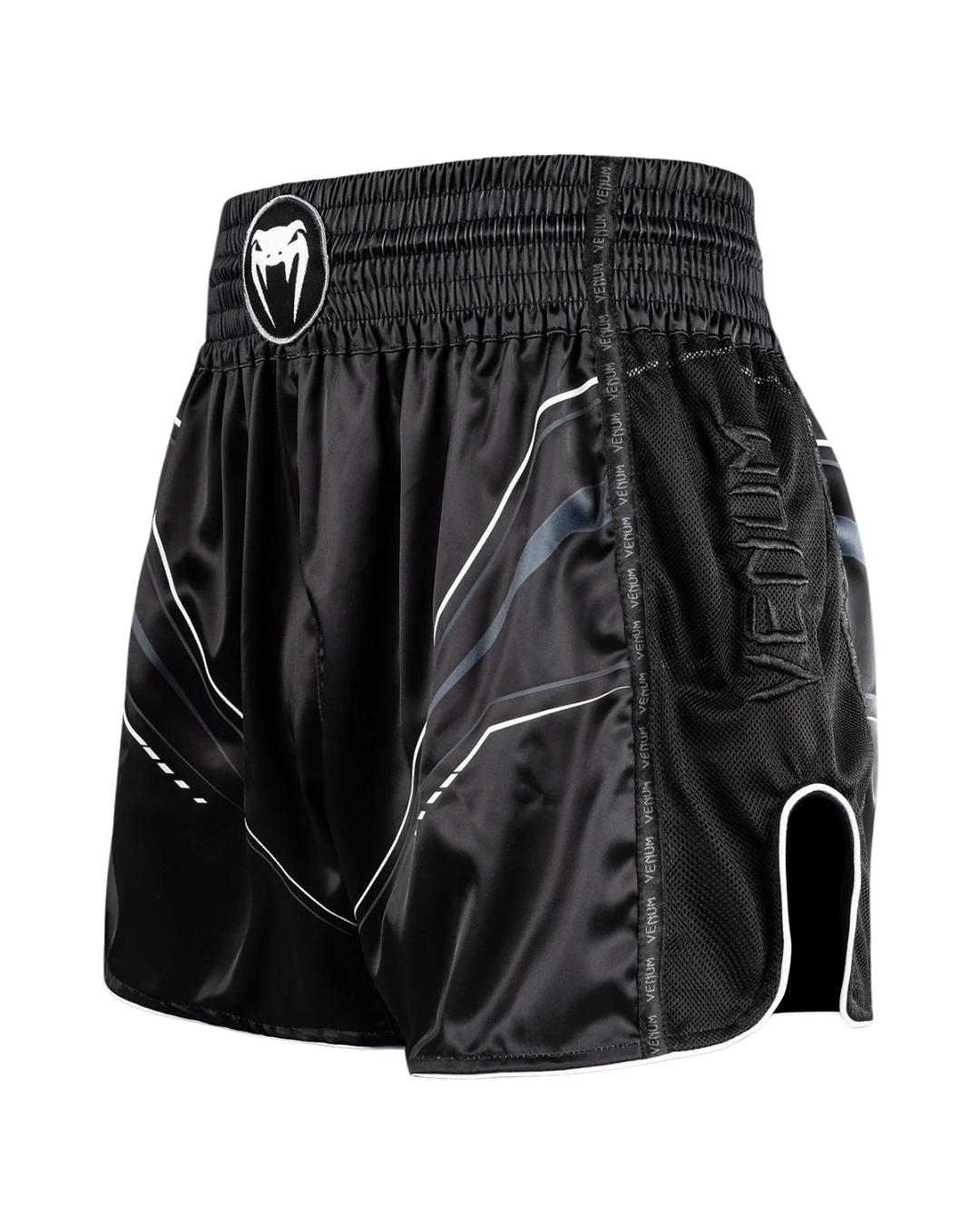 Venum Streamline Muay Thai Shorts – Black/White | Authentic Thai Cut – Lightweight Performance