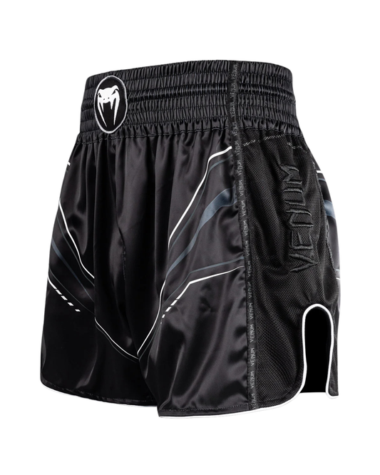 Venum Streamline Muay Thai Shorts – Black/White | Authentic Thai Cut – Lightweight Performance