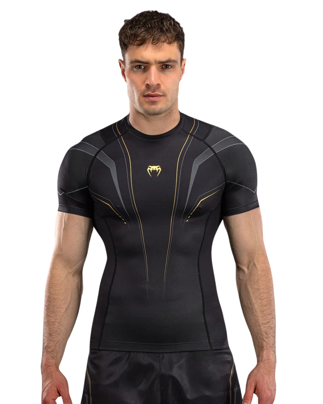 Venum Streamline Shortsleeve Rashguard – Black/Gold | Compression Fit – MMA & BJJ Performance Wear