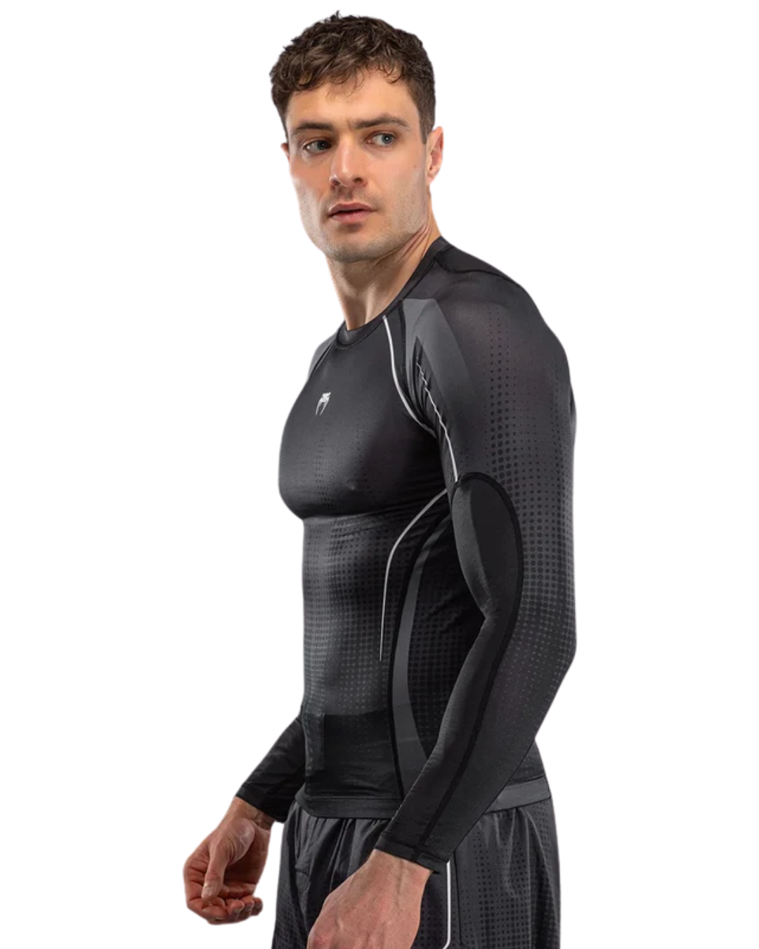 Venum Stealth Longsleeve Rashguard – Black/White | Compression Fit – MMA & BJJ Performance Wear