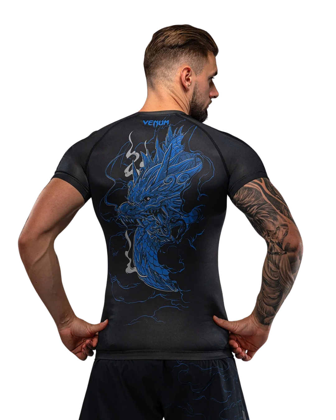 Venum Thunder Dragon Shortsleeve Rashguard – Black/Royal Blue | Compression Fit – MMA & BJJ Performance Wear