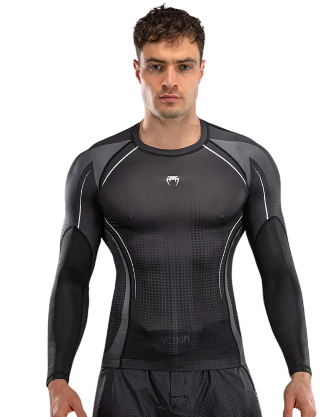 Venum Stealth Longsleeve Rashguard – Black/White | Compression Fit – MMA & BJJ Performance Wear