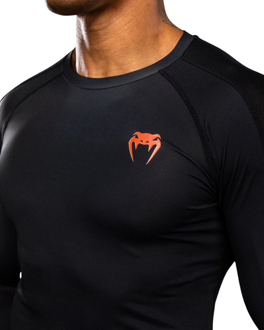 Venum Thunder Dragon Longsleeve Rashguard | Black/Grey/Copper – Compression Fit – MMA & BJJ Performance Wear