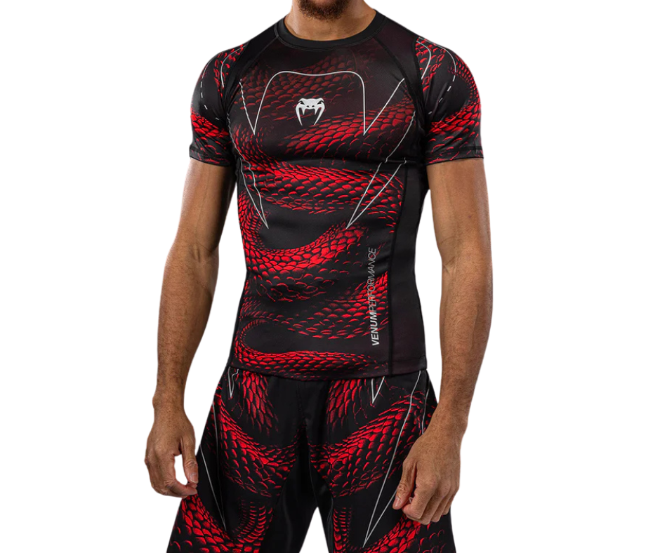 Venum Matupa Short Sleeve Rashguard – Black/Red/Silver | Compression Training Top