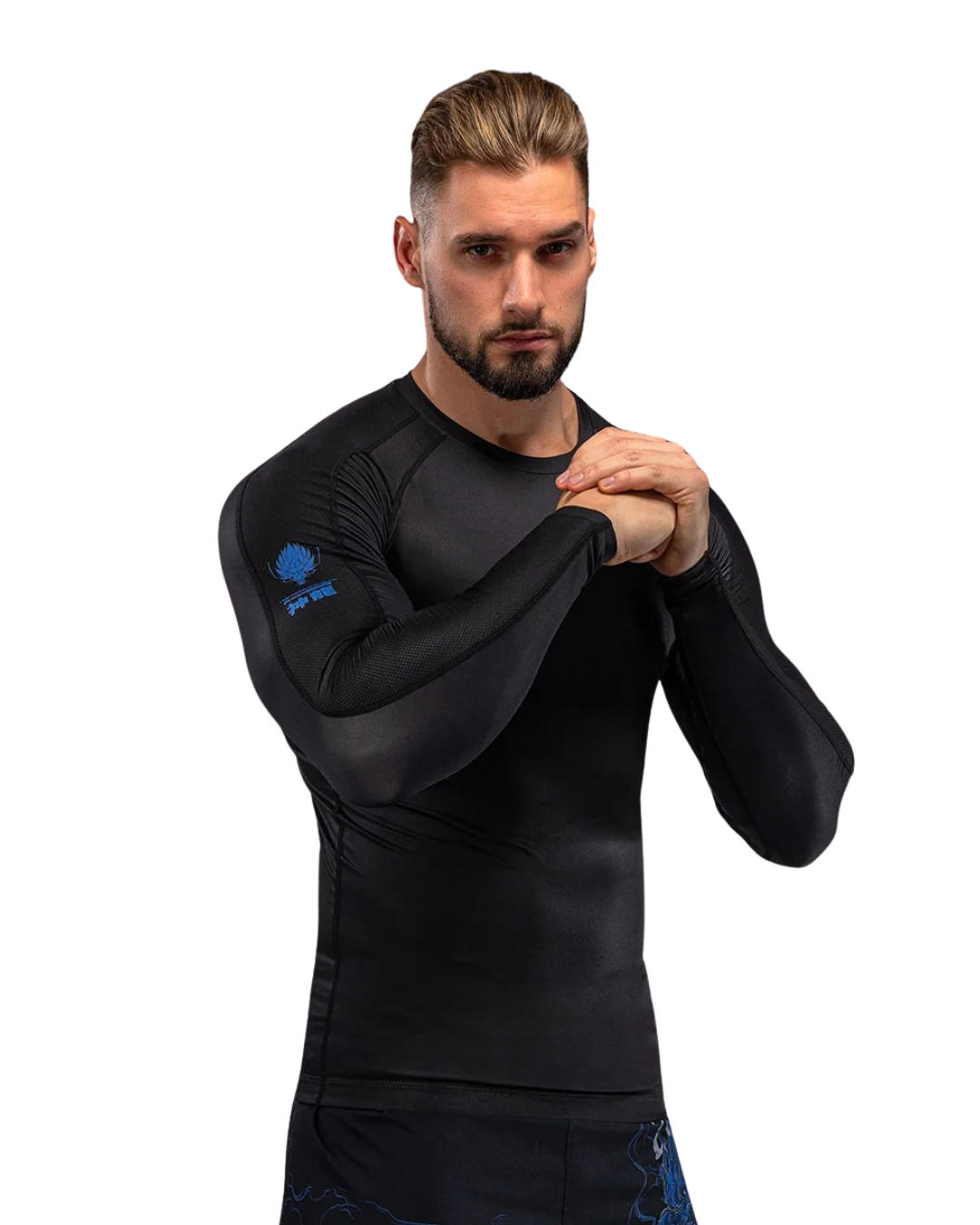 Venum Thunder Dragon Longsleeve Rashguard – Black/Royal Blue | Compression Fit – MMA & BJJ Performance Wear