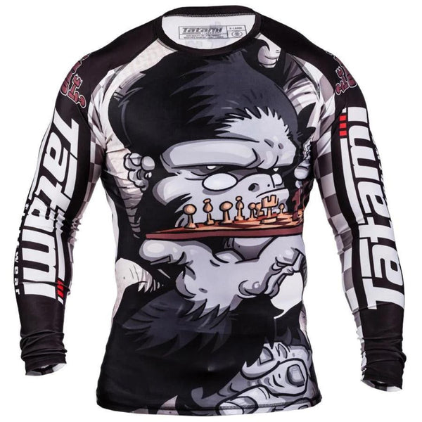 CHESS GORILLA LONG SLEEVE RASH GUARD BLACK FRONT SIDE