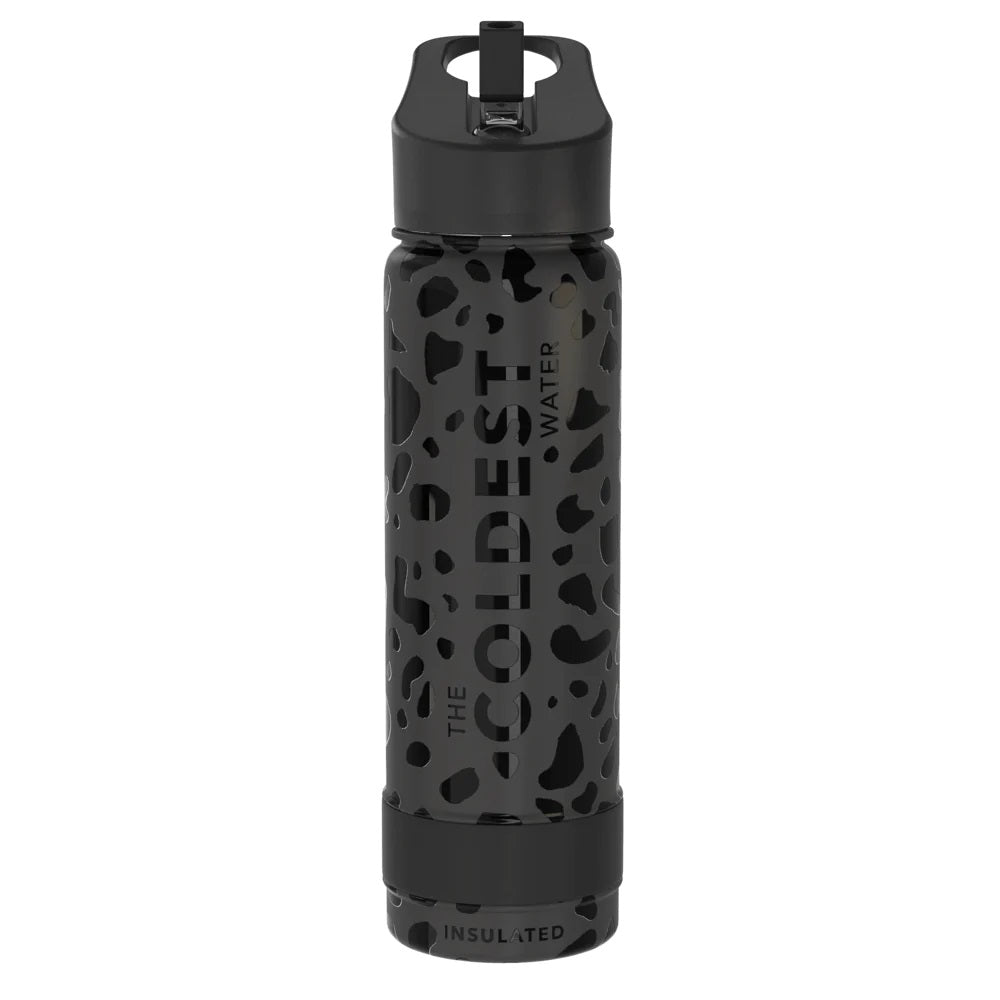 COLDEST SPORTS BOTTLE BLACK LEOPARD 24OZ FRONT SIDE