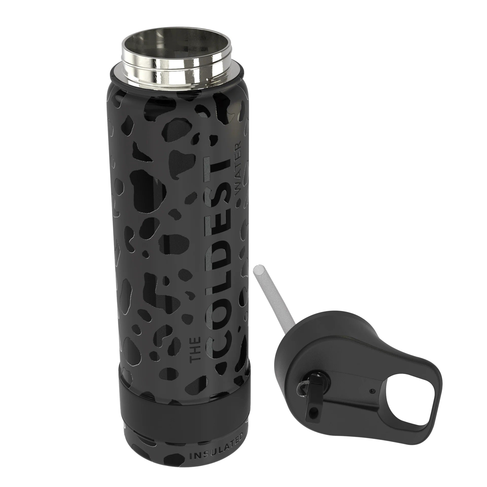COLDEST SPORTS BOTTLE BLACK LEOPARD 24OZ LEFT SIDE