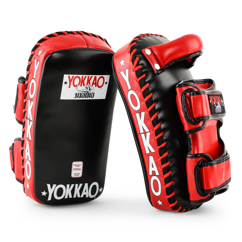 CURVED KICKING PADS RED BLACK FRONT SIDE