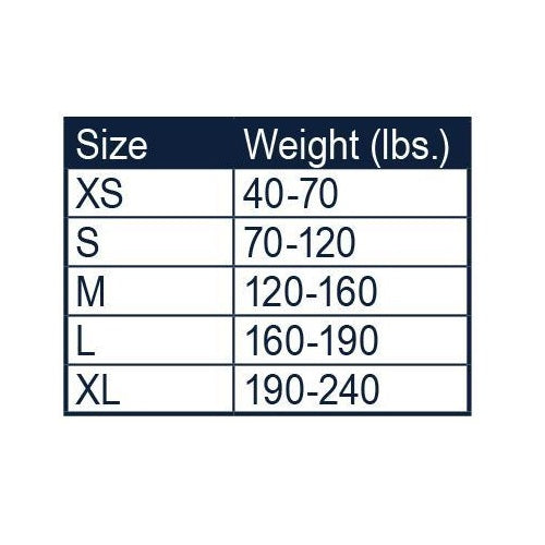 LYCRA KNEEPAD BLACK SIZE CHART