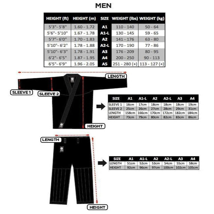 MUNDIAL GI BLACK SIZE CHART 