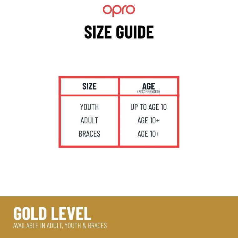 OPRO SELF FIT UFC GOLD RED SILVER SIZE CHART