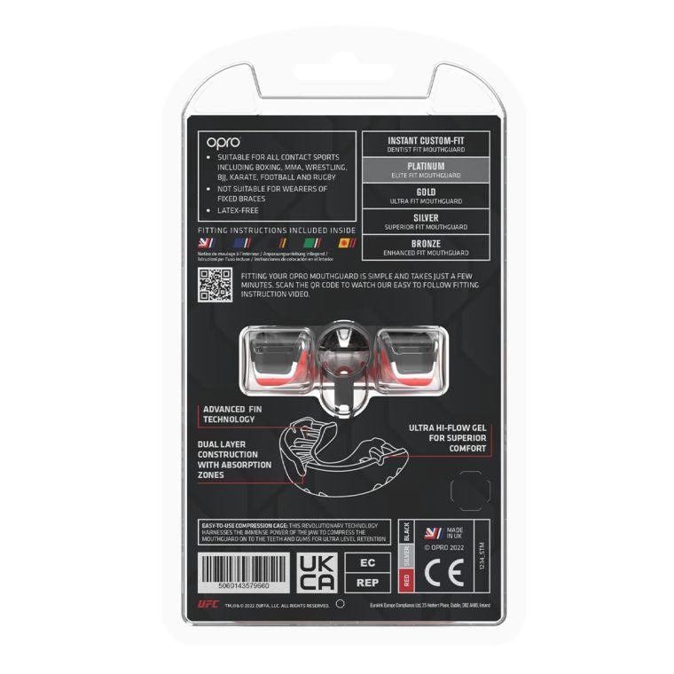 OPRO SELF FIT UFC PLATINUM RED SILVER BLACK BACK SIDE
