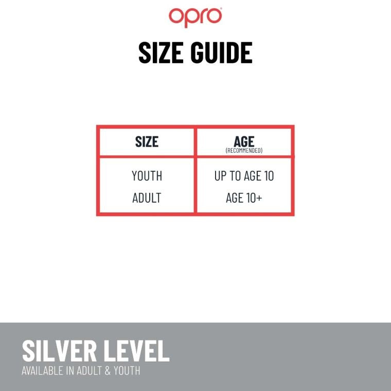 OPRO SELF FIT UFC SILVER RED BLACK SIZE CHART