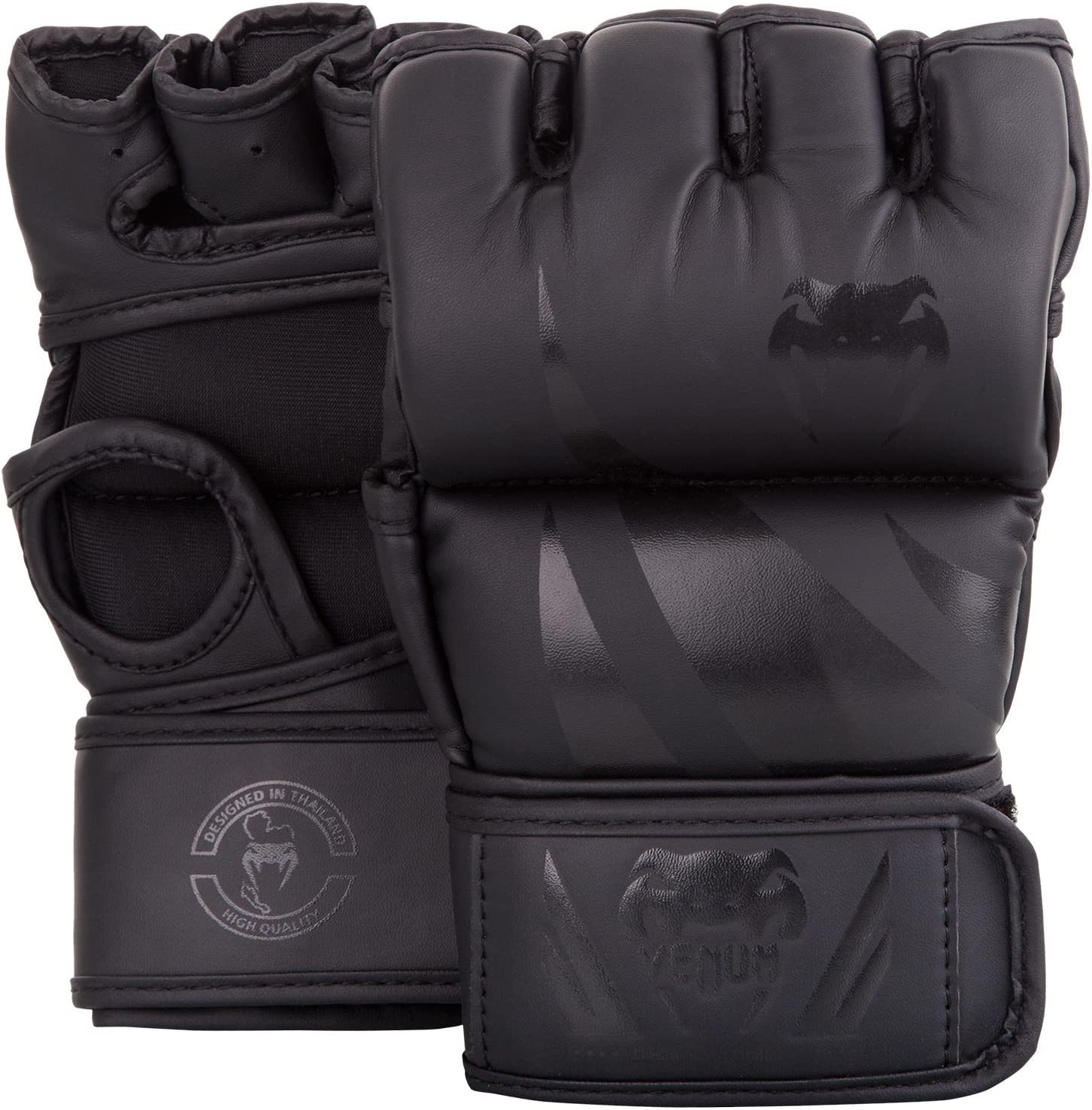VENUM CHALLENGER MMA GLOVES WITHOUT THUMB BLACK FRONT SIDE