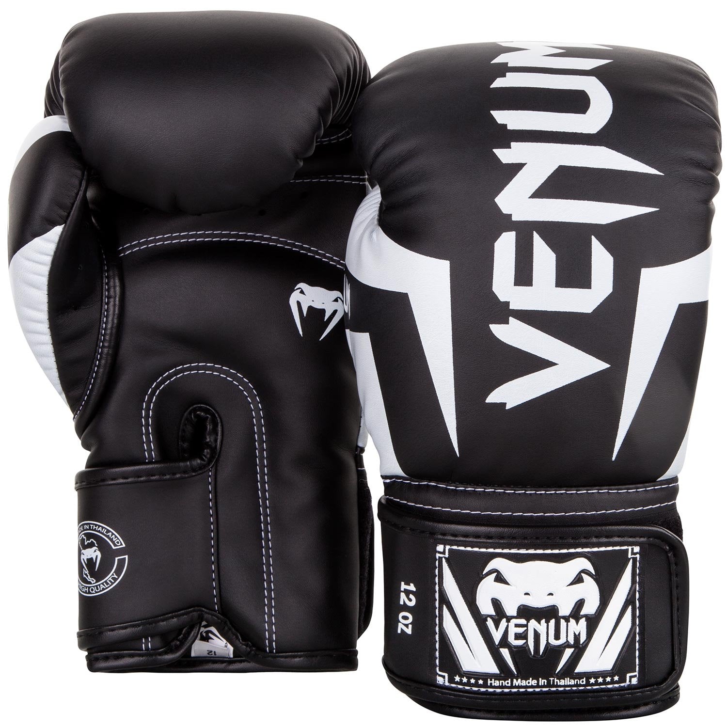 VENUM ELITE BOXING GLOVES BLACK WHITE FRONT SIDE