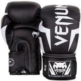 VENUM ELITE BOXING GLOVES BLACK WHITE FRONT SIDE