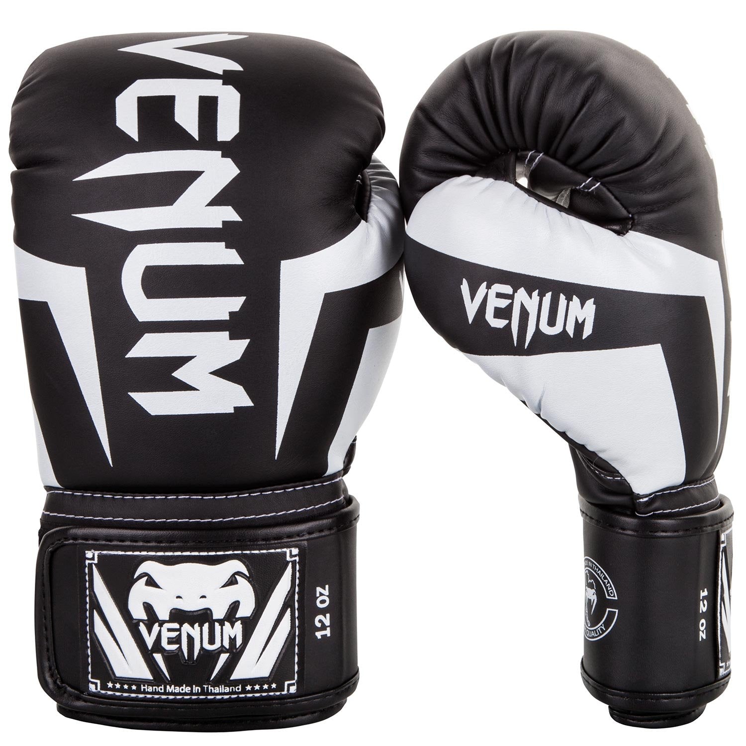 VENUM ELITE BOXING GLOVES BLACK WHITE LEFT SIDE