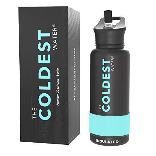 WATER BOTTLE SPORTS 32 OZ TACTICAL BLACK FRONT SIDE